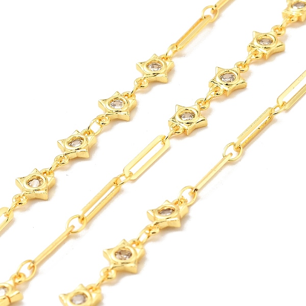 

PandaHall Rack Plating Brass Star & Oval Link Chains, with Clear Cubic Zirconia, Long-Lasting Plated, Soldered, with Spool, Cadmium Free &...