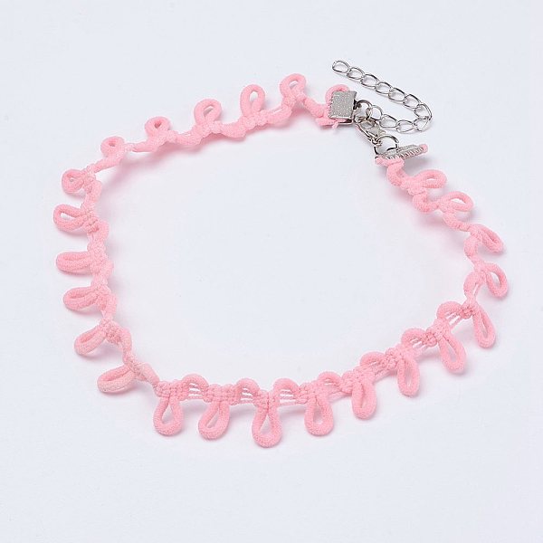 

PandaHall Cloth Gothic Choker Necklaces, with Iron Finding, Platinum, Pink, 11.4 inch(29cm) Cloth Pink