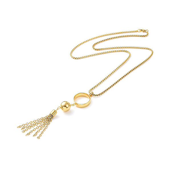 Ion Plating(IP) 304 Stainless Steel Ring With Tassel Pendant Necklace With Box Chains For Women