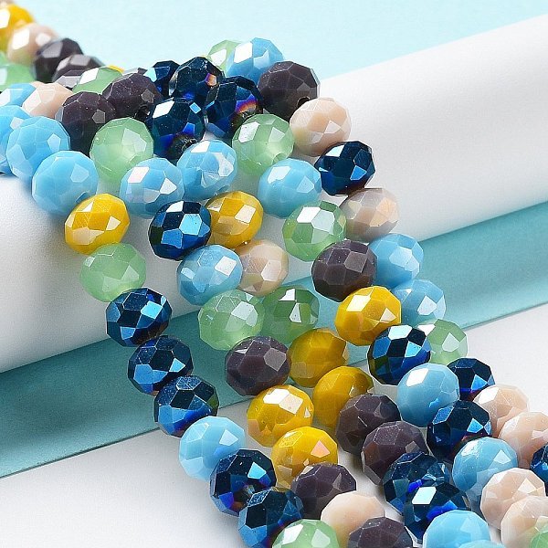 

PandaHall Glass Beads Strands, Faceted, Rondelle, Sky Blue, 8x6mm, Hole: 1mm, about 65~68pcs/strand, 15.7~16.1 inch(40~41cm) Glass Rondelle