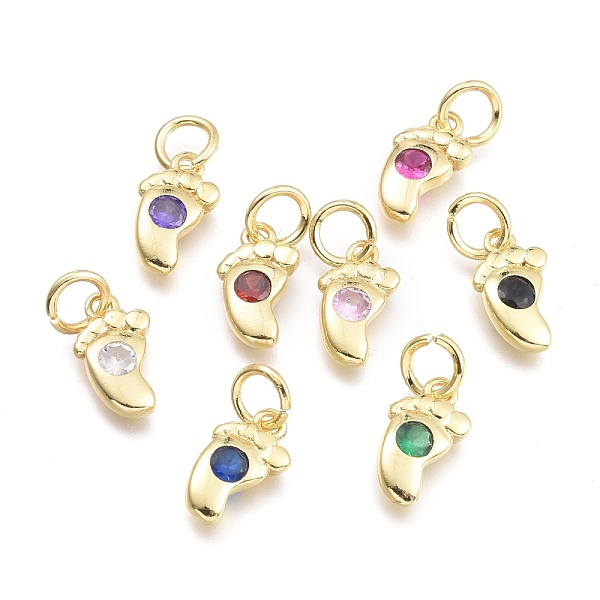 

PandaHall Brass Micro Pave Cubic Zirconia Pendants, with Jump Ring, Baby Foot, Real 18K Gold Plated, Mixed Color, 10.5x6x2.2mm, Ring..., Multicolor