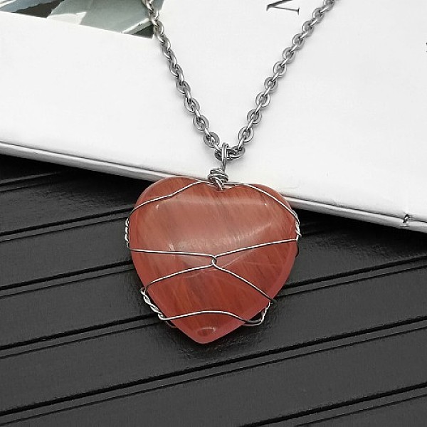 

PandaHall Watermelon Stone Glass Pendant Necklaces, 19.69 inch(50cm) Watermelon Stone Heart