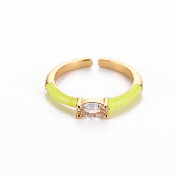 

PandaHall Brass Enamel Cuff Rings, Open Rings, Solitaire Rings, with Clear Cubic Zirconia, Nickel Free, Horse Eye, Golden, Yellow, US Size 7...