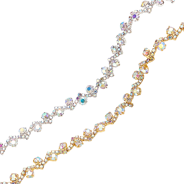 

PandaHall 2Pcs 2 Colors Brass Rhinestone Strass Chains, Rhinestone Cup Chains, Platinum & Golden, 870~900x9x2.5mm, 1Pc/color...