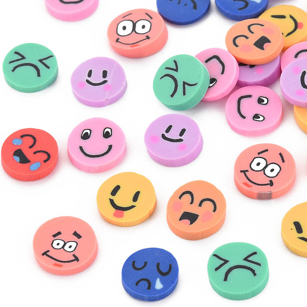 

PandaHall Handmade Polymer Clay Cabochons, Flat Round with Expression, Mixed Color, 9~10x1~2mm, about 5000pcs/1000g Polymer Clay Flat Round..., Multicolor