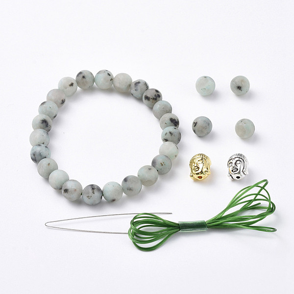 

PandaHall Stretch Bracelets, with Natural Sesame Jasper/Kiwi Jasper Beads, Buddha Head Alloy Beads and Elastic Fibre Wire, 2 inch(5cm)...