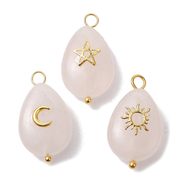 

PandaHall 3Pcs 3 Styles Natural Rose Quartz Pendant, Teardrop Charms with Golden Plated Metal Moon & Sun & Star, 23~23.5x13x6.5~7mm, Hole...