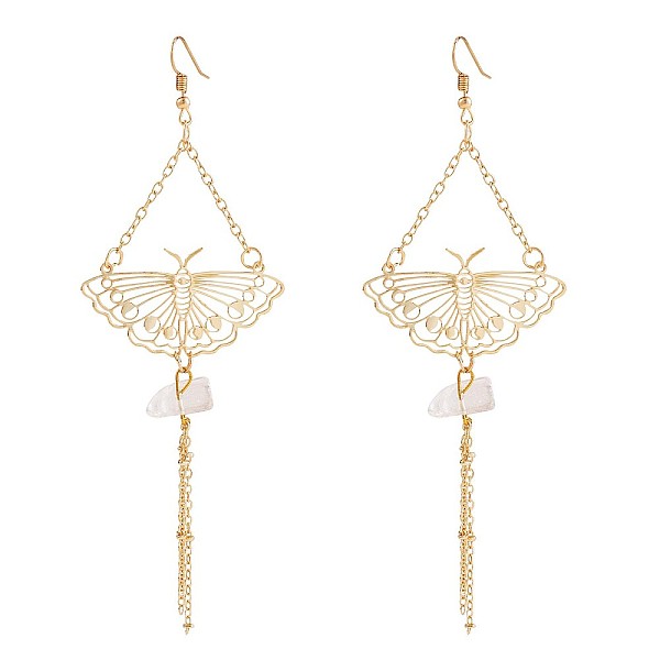 

PandaHall Alloy Moth with Clear Acrylic Beaded Dangle Earrings, Long Chain Tassel Drop Earrings for Women, Golden, 133x45mm, Pin: 0.8mm...
