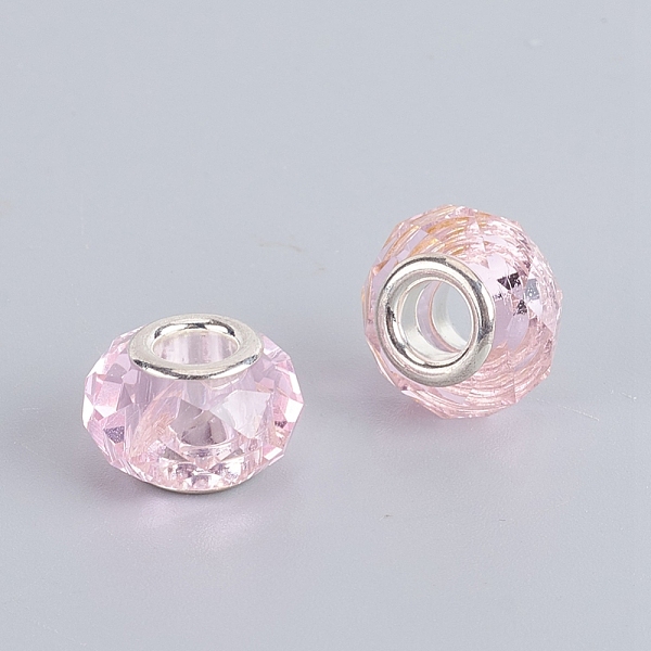 

PandaHall Faceted Glass European Beads, Large Hole Beads, with Silver Tone Brass Core, Rondelle, Pink, 13.5~14x8.5~9mm, Hole: 5mm...