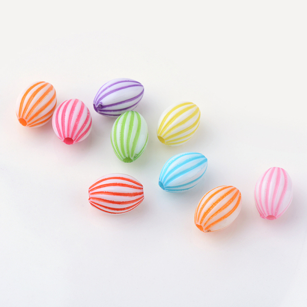 

PandaHall Craft Style Acrylic Corrugated Beads, Oval, Mixed Color, 11x8x7.5mm, Hole: 2mm Acrylic Oval Multicolor