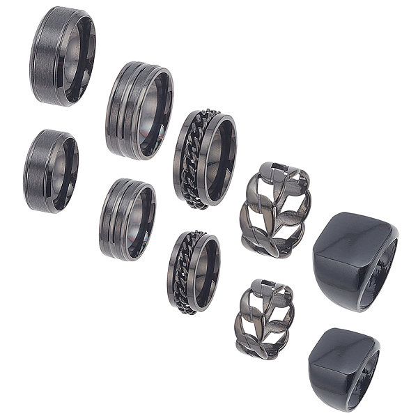 

PandaHall ANATTASOUL 10Pcs 10 Styles Brass Rectangle Signet Rings, 304 Stainless Steel & Titanium Steel Curb Chains Stackable Rings for Men...