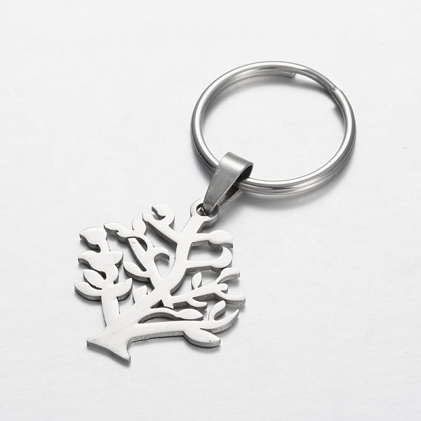 

PandaHall Stainless Steel Life of Tree Keychain, Stainless Steel Color, 60mm Stainless Steel Tree