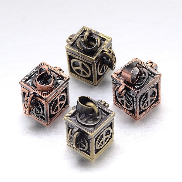 Cube Avec Signe De Paix Modèle En Rack Placage Laiton Prière Boîte Pendentifs