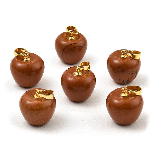 

PandaHall Natural Red Jasper Teacher Apple Charms, with Golden Plated Brass Snap on Bails, 14.5x14mm, Hole: 6.5x4mm Red Jasper Apple