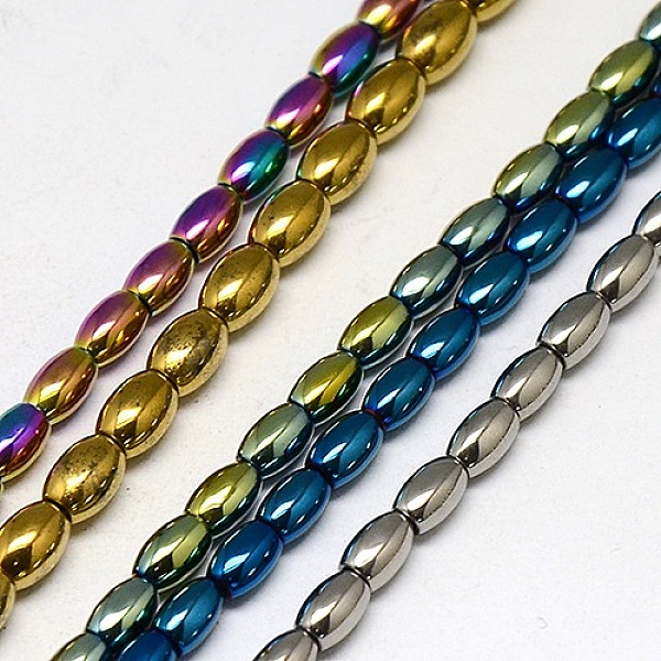 

PandaHall Electroplate Non-magnetic Synthetic Hematite Beads Strands, Rice, Grade A, Mixed Color, 5x3mm, Hole: 1mm, about 80pcs/strand, 16...