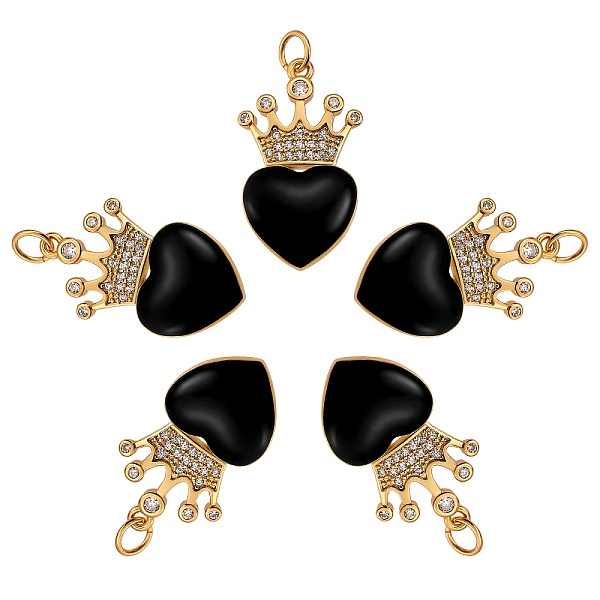 

PandaHall 5Pcs Eco-Friendly Brass Micro Pave Cubic Zirconia Pendants, with Enamel & Jump Ring, Real 18K Gold Plated, Long-Lasting Plated..., Black