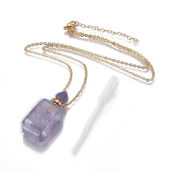 

PandaHall Natural Fluorite Openable Perfume Bottle Pendant Necklaces, with Stainless Steel Cable Chain and Plastic Dropper, Bottle, Golden...