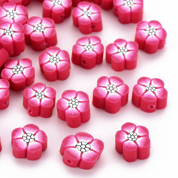 

PandaHall Handmade Polymer Clay Beads, Flower, Cerise, 9~10x9~10x4~5mm, Hole: 1.2mm Polymer Clay Flower Red