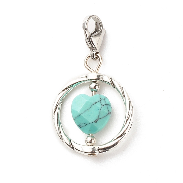 

PandaHall Alloy Linking Rings & Heart Synthetic Turquoise Pendant Decorations, with 304 Stainless Steel Lobster Claw Clasps and Brass Beads...