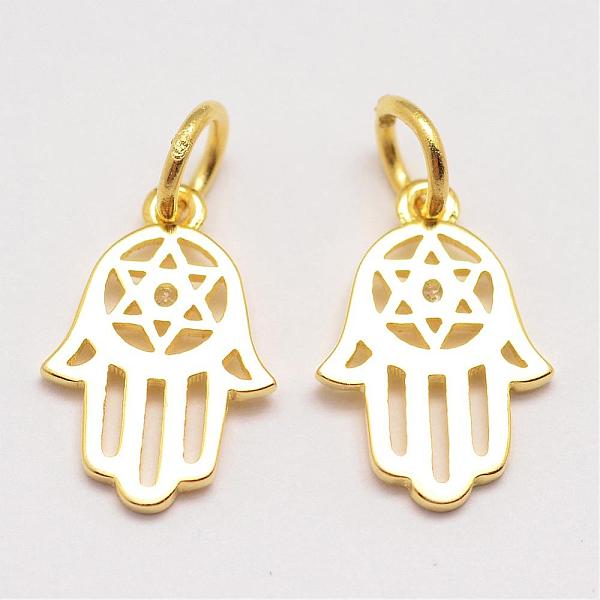 

PandaHall Brass Charms, for Jewish, Hamsa Hand/Hand of Fatima/Hand of Miriam with Star of David, Cadmium Free & Nickel Free & Lead Free...