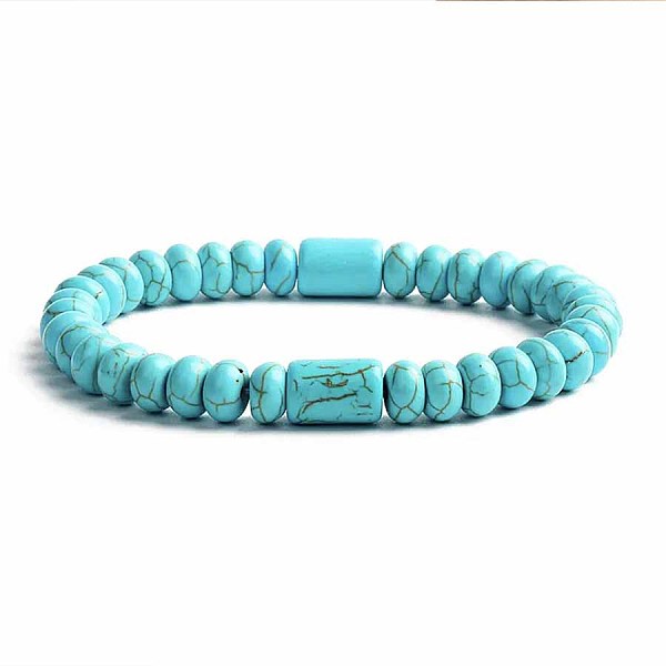 

PandaHall Turquoise Bracelet with Elastic Rope Bracelet, Male and Female Lovers Best Friend Natural Gemstone