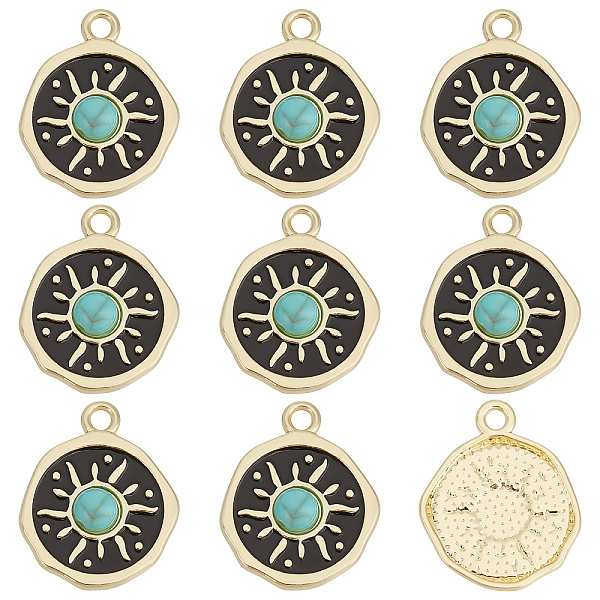 

PandaHall SUNNYCLUE 1 Box 25pcs Turquoise Charm Sun Charms Flat Round Turquoise Charms Bulk Celestial Lucky Healing Energy Charm for Jewelry..., Black