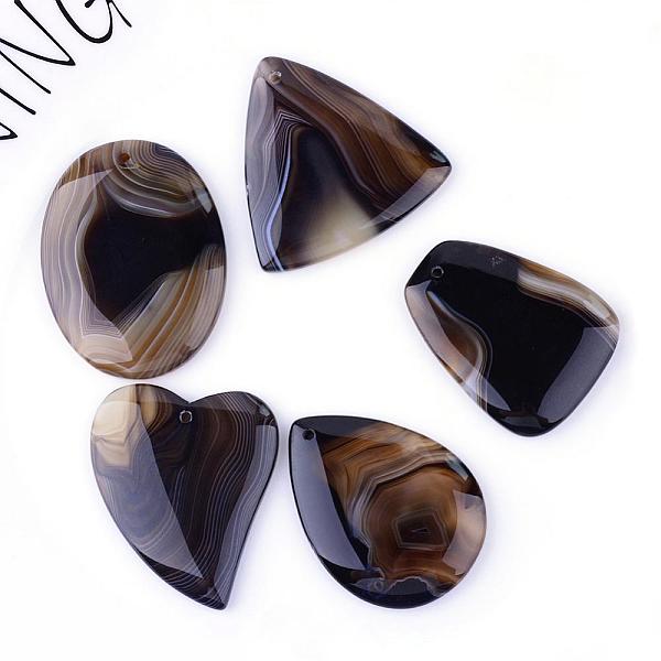 PandaHall Natural Striped Agate/Banded Agate Pendants, Dyed, Mixed Shape, Coffee, 46~54x35.5~47.5x6mm, Hole: 1.5~2mm Banded Agate Mixed...