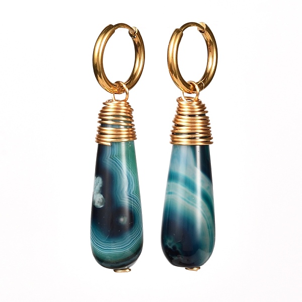 

PandaHall Handmade Natural Agate Dangle Hoop Earrings, with 304 Stainless Steel Earring Hoops & 316 Surgical Stainless Steel Pins, Teardrop...