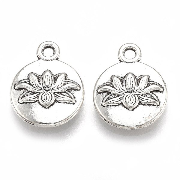 

PandaHall Tibetan Style Alloy Pendants, Cadmium Free & Lead Free,, Flat Round with Lotus, Antique Silver, 16x13x3mm, Hole: 1.8mm Alloy...