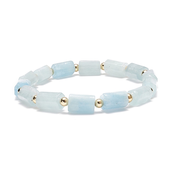 Natural Aquamarine Column Beaded Stretch Bracelet