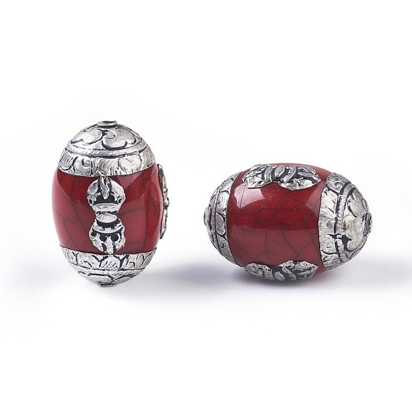 

PandaHall Tibetan Style Beads, with Brass, Synthetic Turquoise, Oval, Antique Silver, Dark Red, 31~33.3x23mm, Hole: 2mm Synthetic Turquoise...