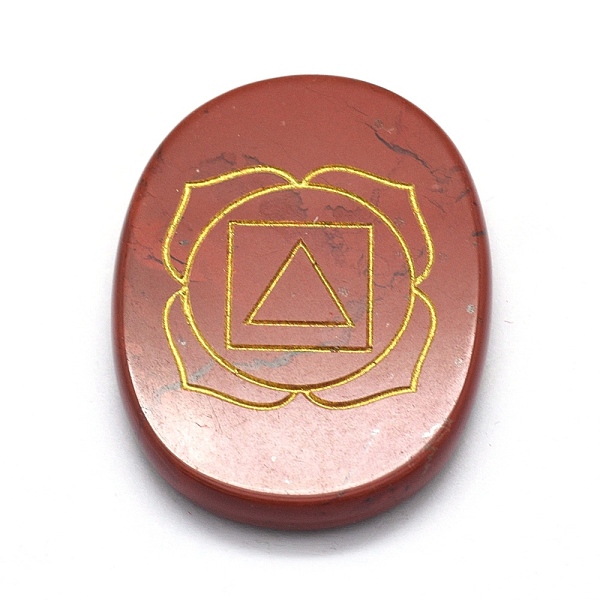 

PandaHall Natural Red Jasper Cabochons, Oval with Chakra Pattern, 43~46x33~36x6~7mm Red Jasper Oval