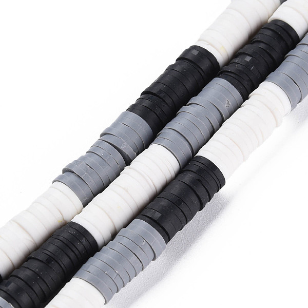 

PandaHall Fixed 3 Color Handmade Polymer Clay Bead Strands, Heishi Beads, Disc/Flat Round, Black & White & Gray, 6x0.3~1.5mm, Hole..., Multicolor