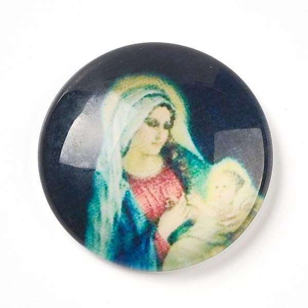 

PandaHall Glass Cabochons, Half Round/Dome with Virgin and Child, Colorful, 25x6~6.5mm Glass Human