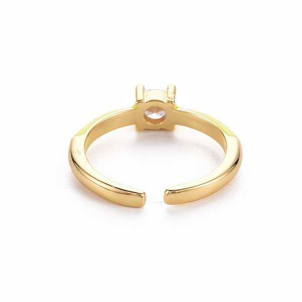 

PandaHall Brass Enamel Cuff Rings, Open Rings, Solitaire Rings, with Clear Cubic Zirconia, Nickel Free, Flat Round, Golden, Yellow, US Size...