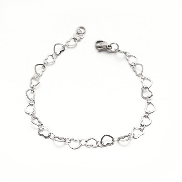 

PandaHall 304 Stailess Steel Heart Link Bracelets, with Lobster Claw Clasps, Stainless Steel Color, 7-7/8 inch(200mm) 304 Stainless Steel