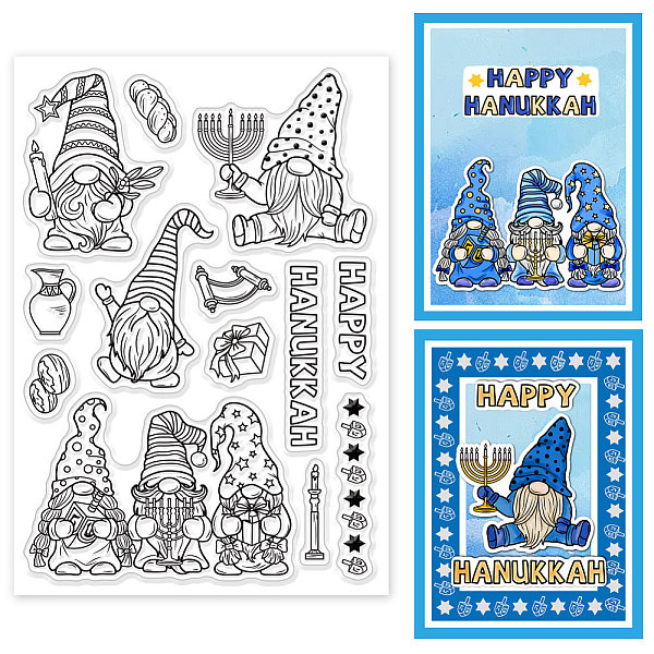 

PandaHall GLOBLELAND Hanukkah Gnome Elf Clear Stamps Happy Hanukkah Dwarf Silicone Clear Stamps for Festival Greeting Card Making...