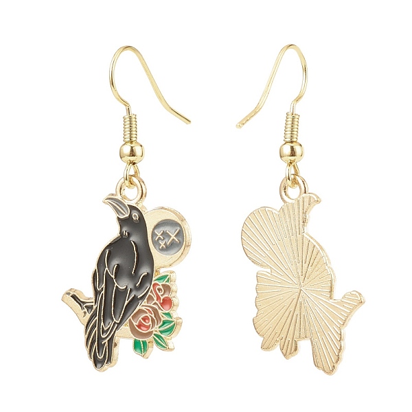 

PandaHall Alloy Enamel Crow Dangle Earrings, Halloween Brass Drop Earrings for Women, Golden, Black, 42mm, Pin: 0.6mm Alloy Black