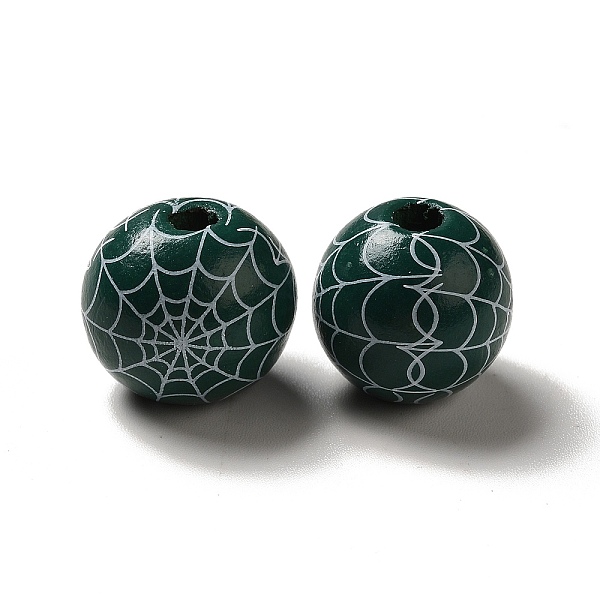 

PandaHall Halloween Printed Spider Webs Colored Wood European Beads, Large Hole Beads, Round, Dark Green, 16mm, Hole: 4mm Wood Round