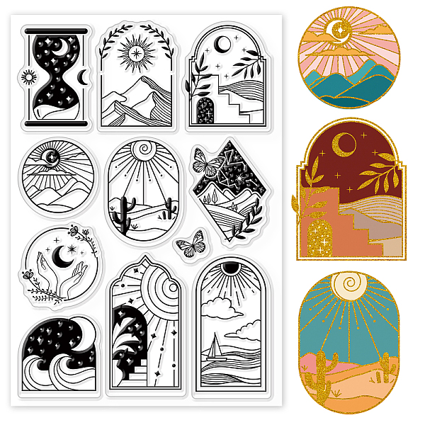 

PandaHall GLOBLELAND Mountains Landscape Boho Clear Stamps Window Landscape Scenery Silicone Clear Stamp Seals for DIY Scrapbooking Journals...