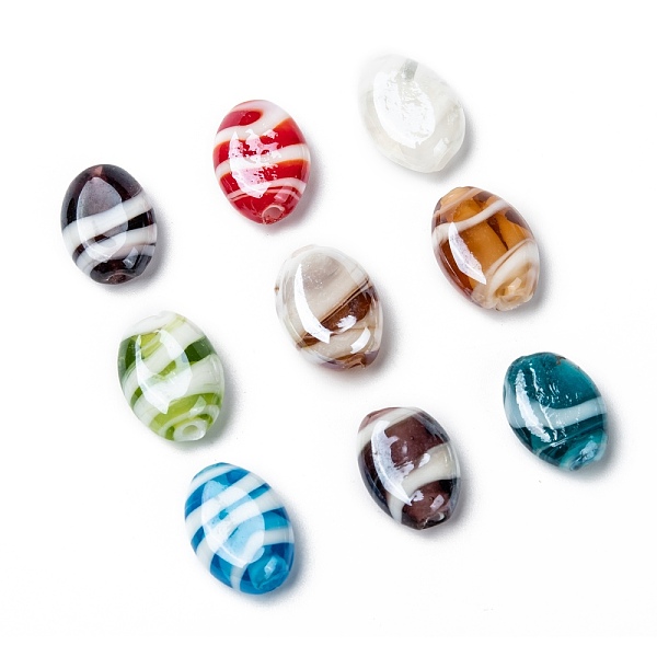 

PandaHall Handmade Lampwork Beads, Pearlized, Oval, Mixed Color, 18x14x8mm, Hole: 2mm Lampwork Oval Multicolor