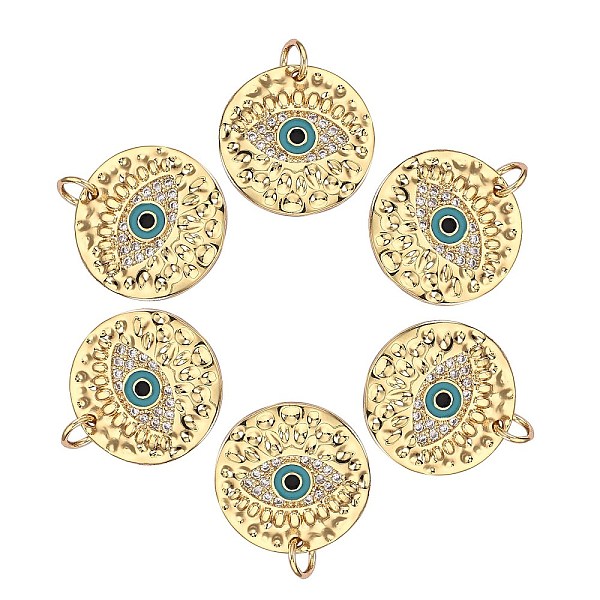 

PandaHall 6Pcs Brass Micro Pave Clear Cubic Zirconia Pendants, with Enamel and Jump Rings, Flat Round with Eye, Real 18K Gold Plated...