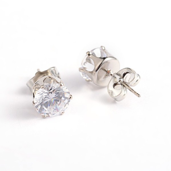 

PandaHall Cubic Zirconia Stud Earrings, with Steel Pins, Stainless Steel Color, 8mm, Pin: 0.8mm Cubic Zirconia