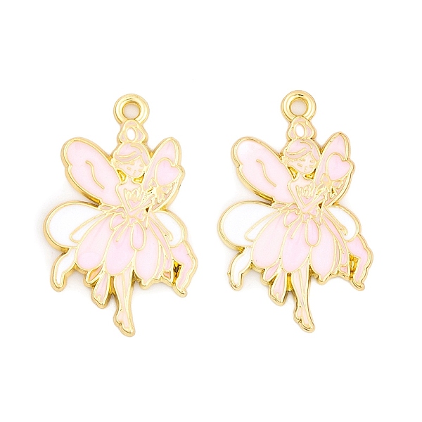 

PandaHall Rack Plating Alloy Enamel Pendants, Golden, Angel Charm, Misty Rose, 30x19x1.5mm, Hole: 1.8mm. Alloy+Enamel Angel & Fairy