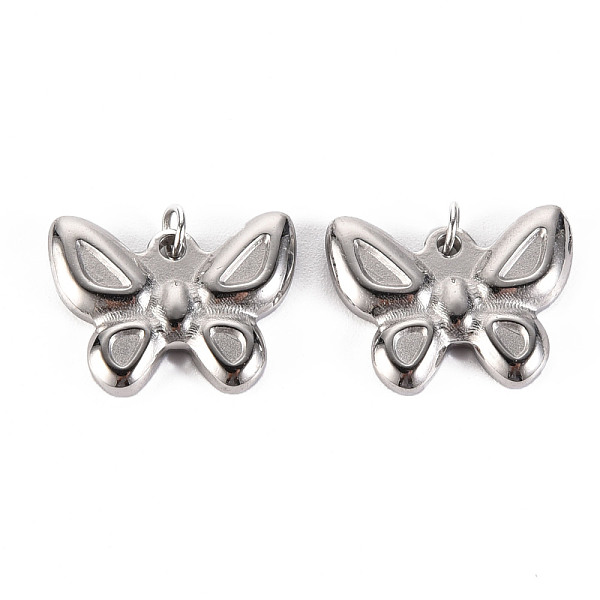 

PandaHall 304 Stainless Steel Charms, with Jump Rings, Butterfly, Stainless Steel Color, 13x17x2.5mm, Jump Ring: 3.8x0.5mm, 2.8mm inner...