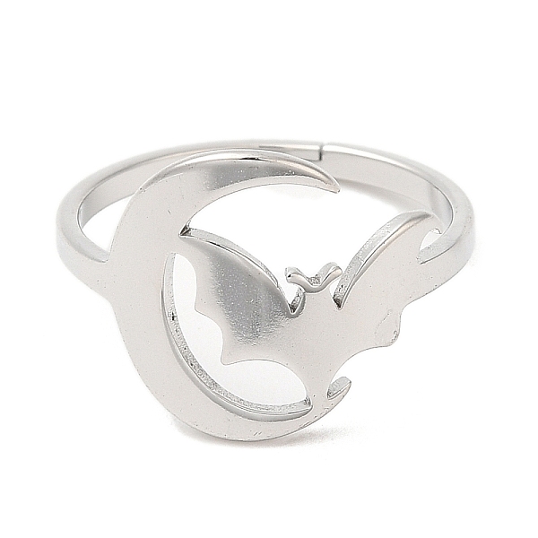 

PandaHall 304 Stainless Steel Moon with Bat Adjustable Ring for Women, Stainless Steel Color, US Size 6 1/4(16.7mm) 304 Stainless Steel