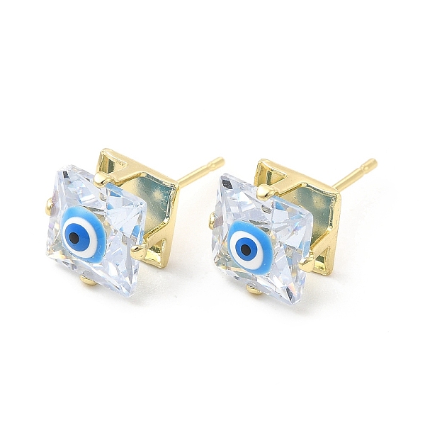 

PandaHall Square Glass with Enamel Evil Eye Stud Earrings, Real 18K Gold Plated Brass Jewelry for Women, Deep Sky Blue, 9x9mm, Pin: 0.7mm...