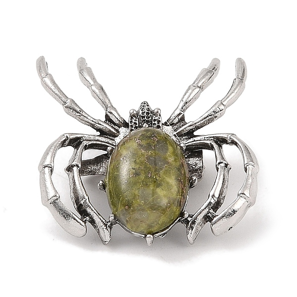 

PandaHall Natural Unakite Brooches, with Alloy Findings, Spider, Antique Silver, 37x34x8mm Unakite Spider