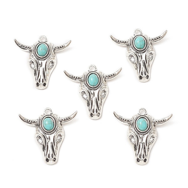 

PandaHall Synthetic Turquoise Pendants, with Alloy Findings, Cattle Head Charms, Antique Silver, 36x35.5x8mm, Hole: 2.8mm Synthetic...