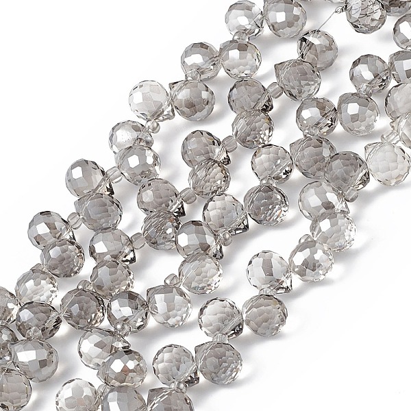 

PandaHall Transparent Electroplate Glass Beads Strands, Faceted, Top Drilled Teardrop, Pearl Luster Plated, Dark Gray, 10x7.5~8mm, Hole...
